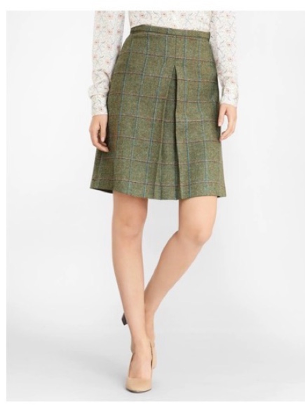 Brooks Brothers Olive Green Plaid A-Line Skirt